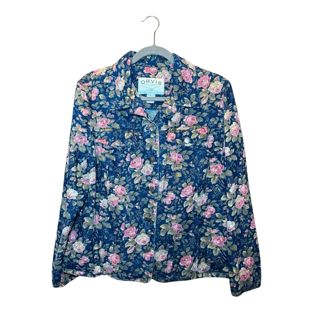 ORVIS 100% Cotton Floral Denim Jacket Size L